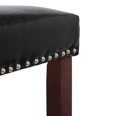 Modern Farmhouse 24" Black Leather Saddle Bar Stools, Set of 2