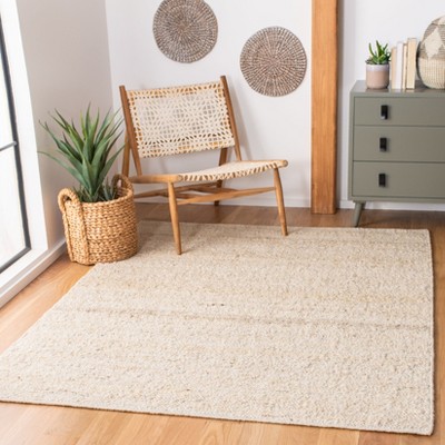 Ivory Handwoven Wool Rectangular Area Rug 5' x 8'