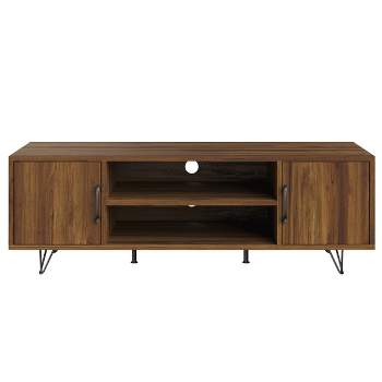 Lavish Home 50-inch TV Stand with 2 Doors, Media Shelves, Cord Management, and Hairpin Legs,  Dark Walnut