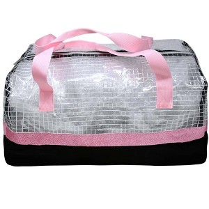 Girls Clear Checkered PVC Duffel Bag with Glitter Trim, Handles and 300D Black Polyester Bottom, Carry-On Overnight Travel Kids Backpack - 1 of 1