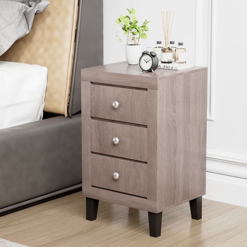Costway Nightstand Sofa Side Coffee Table with  3 Drawer for Bedroom Living Room Black/Grey/White, 4 of 11