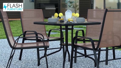 Black Steel and Glass 5-Piece Outdoor Dining Set