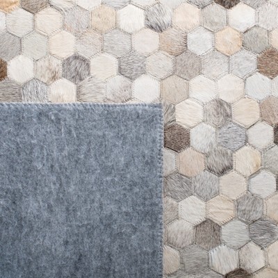 Geometric Patchwork Cowhide Area Rug in Cream and Gray - 5' x 8'