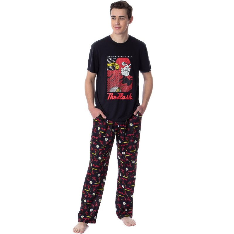 DC Comics Mens' Classic The Flash Crimson Comet Raglan Sleep Pajama Set Black, 1 of 6