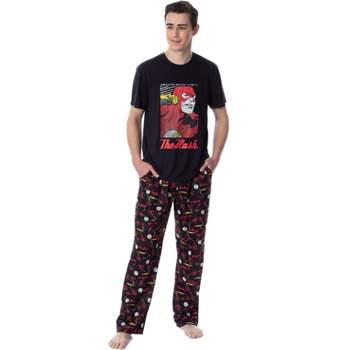 DC Comics Mens' Classic The Flash Crimson Comet Raglan Sleep Pajama Set Black
