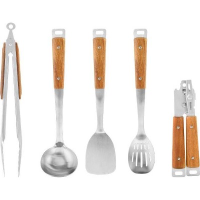 Hamilton Beach 5pc Utensil Set with Acacia Wood Handles - Silver