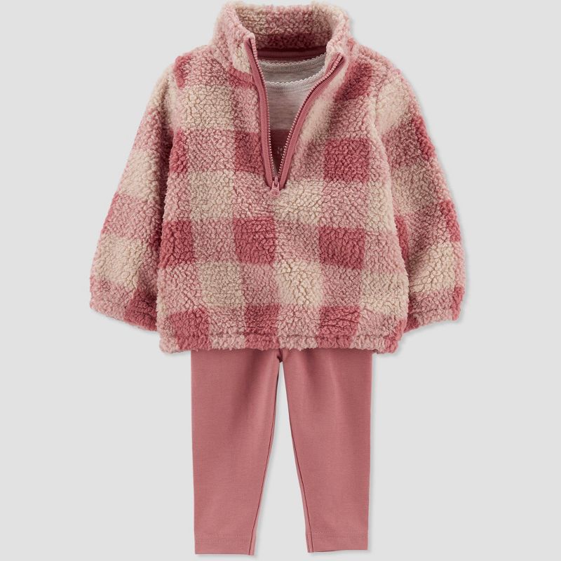 Carter&#39;s Just One You&#174;️ Baby Girls&#39; Plaid Deer Faux Shearling Pullover &#38; Bottom Set - Pink, 3 of 6
