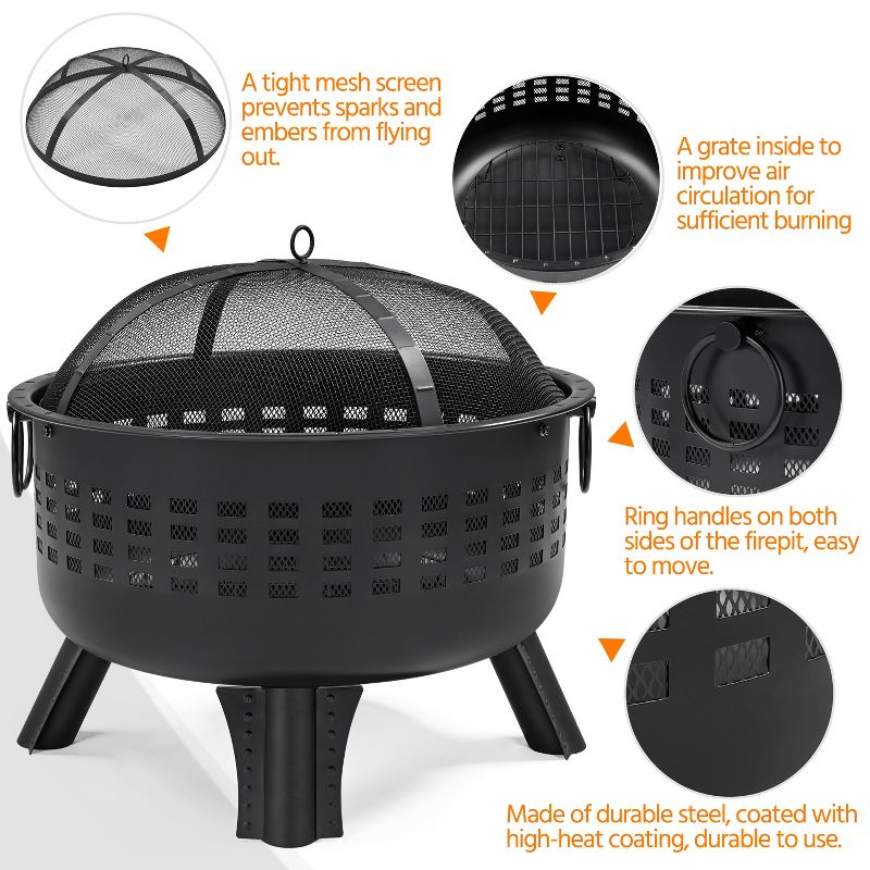 Yaheetech 25in Fire Pit for Outdoor Wood Burning Fire Bowl with Spark Screen, Poker for Backyard, Patio, Garden, Camping, 4 of 8