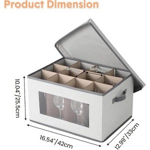 Wine Glass Storage Box 3 Pack, Stemware Container Cases with Dividers, 12-Compartment Stemware Organizers with Lid,for 36 Crystal Glasses Drinkware - 1 of 4