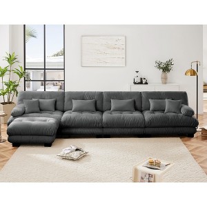 TiramisuBest Modular L-Shaped Sectional Sofa, 4-Seater Cloud Couch with Convertible Ottoman, Free Combination Chenille Sofa for Living Room, White - 1 of 4