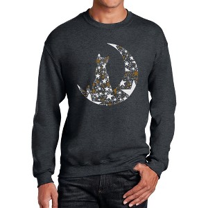 LA Pop Art Cat Sitting On Moon - Men's Word Art Crewneck Sweatshirt - 1 of 4