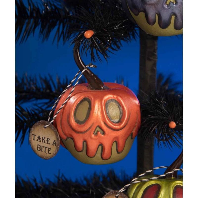 Bethany Lowe 3.5 Inch Green Apple With Orange Poison Halloween Ornament Place Card Holder Tree Ornaments, 2 of 4
