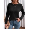 Womens Tops Long Sleeve Lightweight Shirts Fall Fashion Clothing Trendy Tops Crewneck Knit Basic Tee - 3 of 4