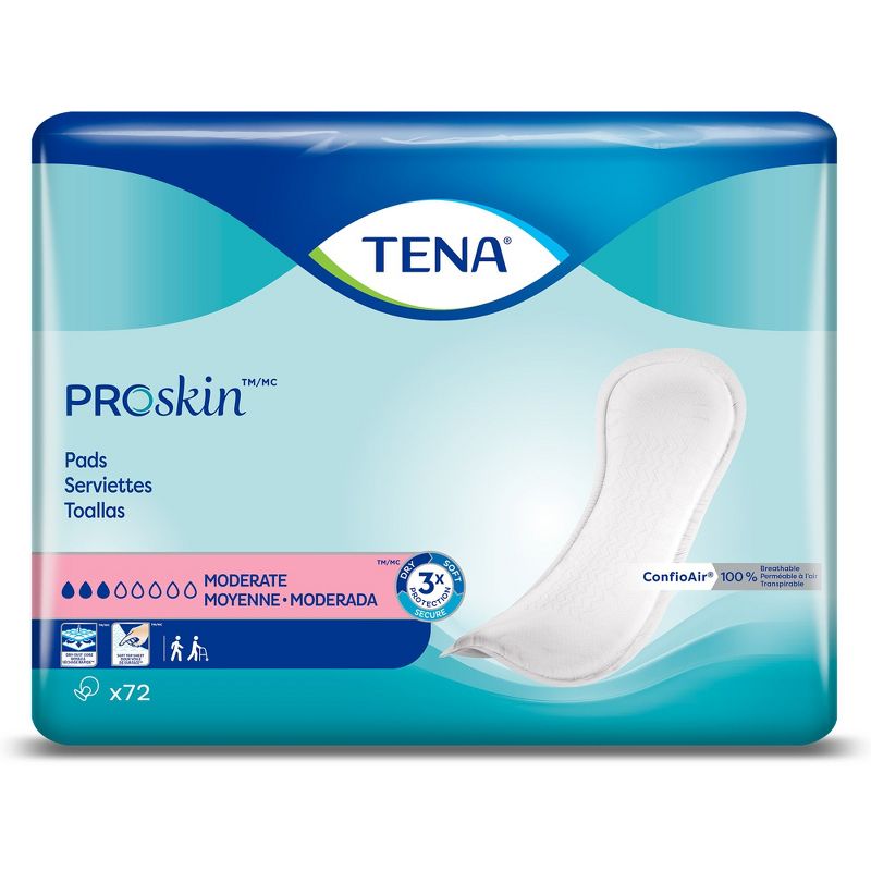 TENA ProSkin Moderate Unisex Incontinent Pad Regular Length 11" L 41309, Moderate, 72 Ct, 2 of 5