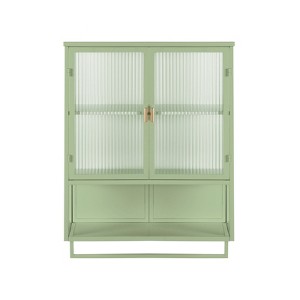 FONTOI 23.62" Glass Doors Modern Two-door Wall Cabinet with Two-tier Enclosed Storage&Open Shelf for Entryway Living Room, Green, 9.06"*30.71"*23.62" - 1 of 4