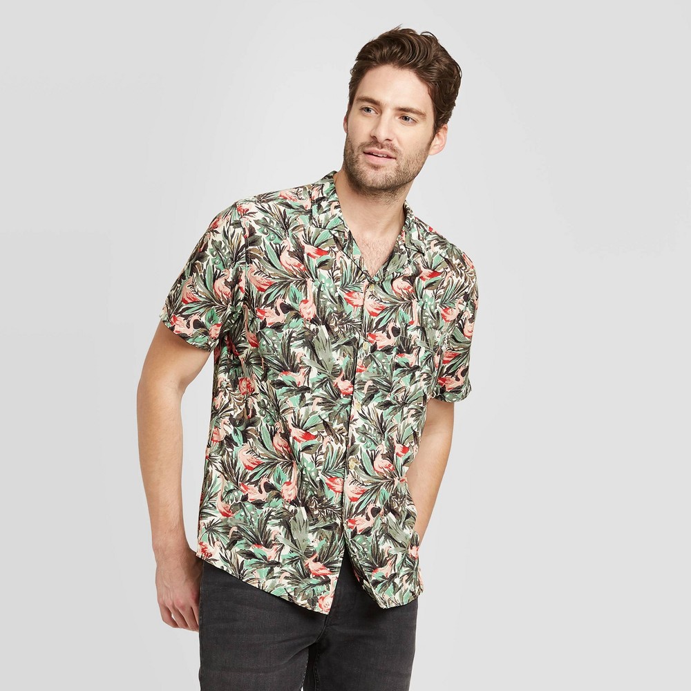 Men's Floral Print Standard Fit Short Sleeve Button-Down Camp Shirt - Goodfellow & Co Green L was $19.99 now $12.0 (40.0% off)
