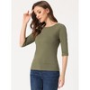 INSPIRE CHIC Women's Classic Solid Elbow Sleeves Round Neck Slim Fit T-Shirts - 3 of 4