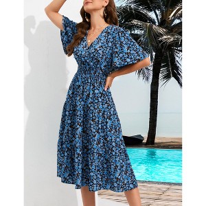 Women's Casual Wrap V Neck Midi Dress Short Sleeve Smocked Waist Tiered A Line Pleated Flowy Maxi Dress - 1 of 4
