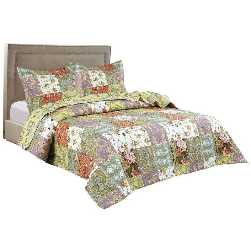 Legacy Decor 3 PCS Paisley Stitched Pinsonic Reversible All Season Bedspread Quilt Coverlet Oversize, 2 of 8