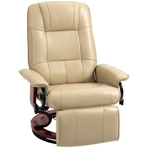 HOMCOM Faux Leather Manual Recliner, Adjustable Swivel Lounge Chair with Footrest, Armrest and Wrapped Wood Base for Living Room, Cream White - 1 of 4