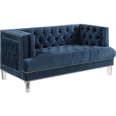 Velvet Fabric Upholstered Loveseat Blue - Benzara