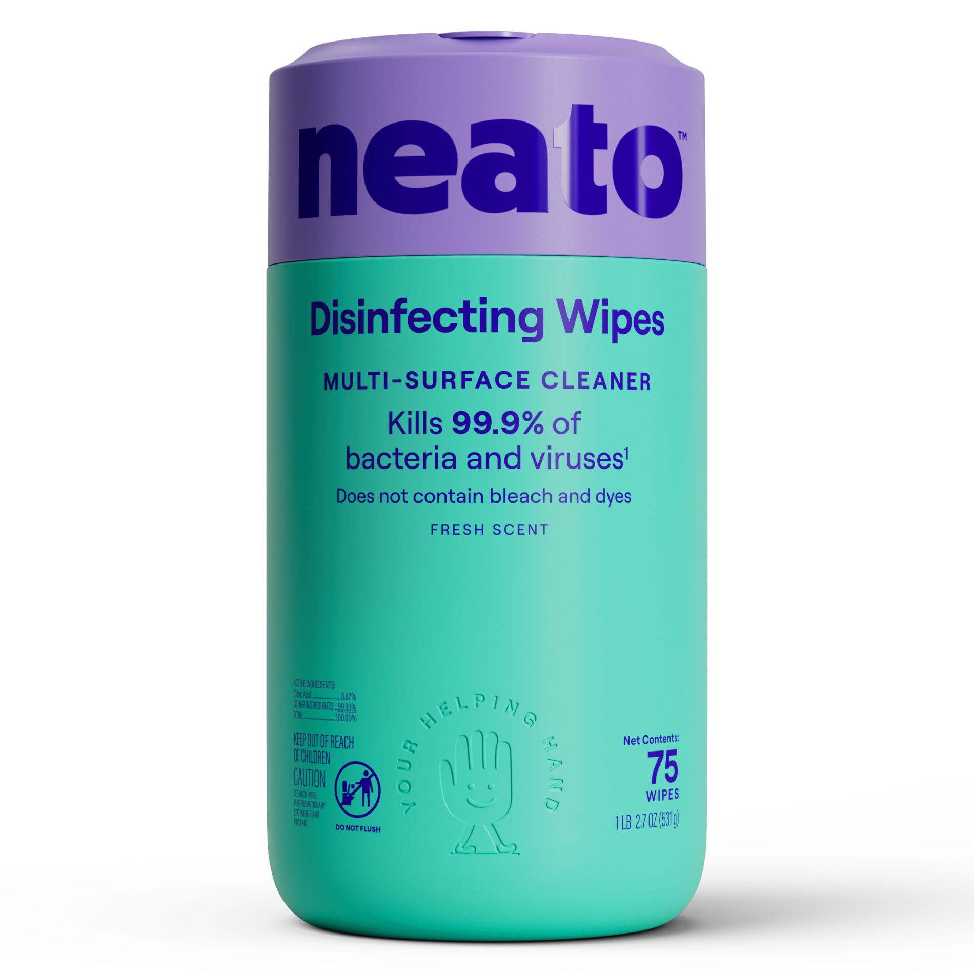 neato Fresh Wipes Canister All-Purpose Cleaners - 75ct: Plastic Canister, Multipurpose, Multi-Surface