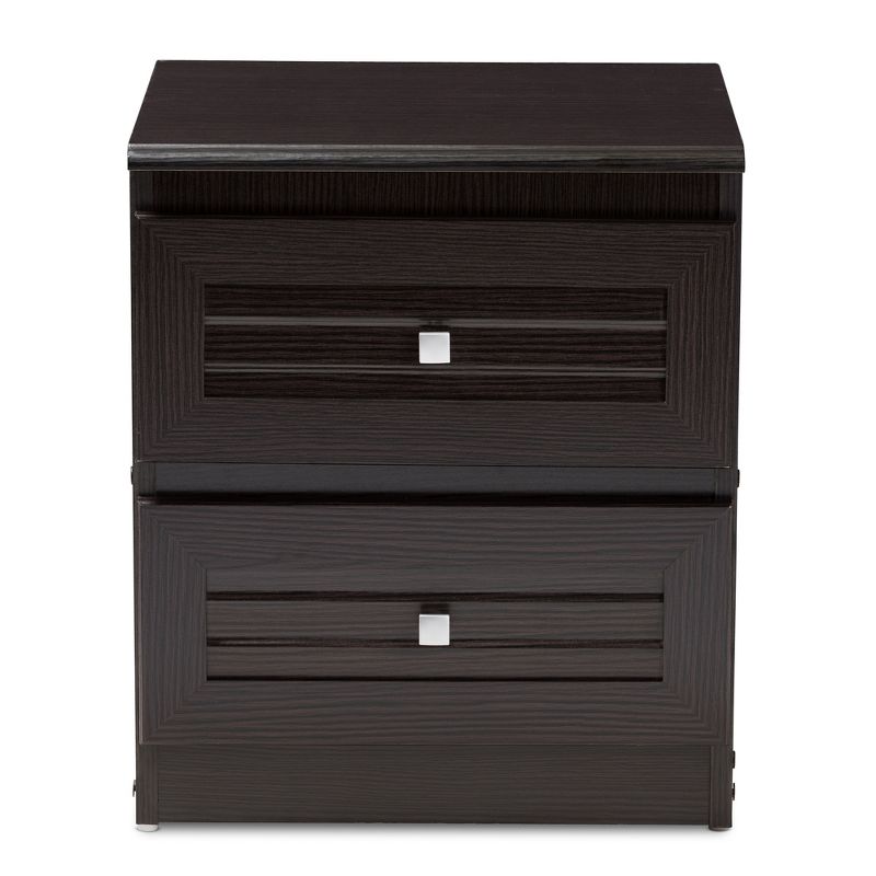 Carine Modern and Contemporary Finished 2 Drawer Nightstand Dark Brown - Baxton Studio, 4 of 11
