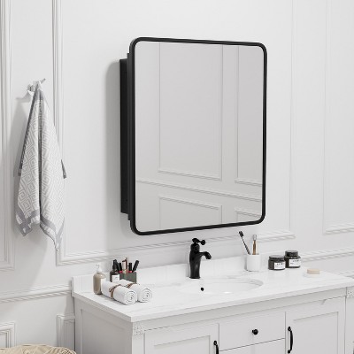 Spassway 30"H*24"W Recessed Medicine Cabinet Wall Mounted Bathroom Storage Cabinet with Adjustable Shelves Black