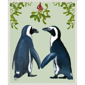 Amanti Art 23"x28" Penguins and Mistletoe by Fab Funky Framed Canvas Wall Art Print - 1 of 4