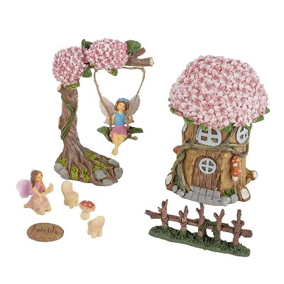 Juvale 8-Piece Miniature Tree House  Fairy Figurines, Indoor Outdoor Decorations 