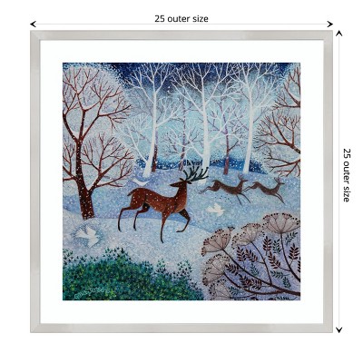 Winter Deer and Doves Framed Nature Print 25" x 25"
