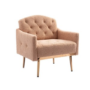 Modern Accent Chair with Arms and Gold Metal Legs for Living Room Bedroom Office - 1 of 4