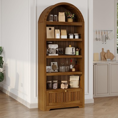 72" Tall Arched Pantry Cabinet with Drawer, 5-Tier Kitchen Pantry Cabinet, Wooden Storage Cabinet for Dining Room, Kitchen, Living Room