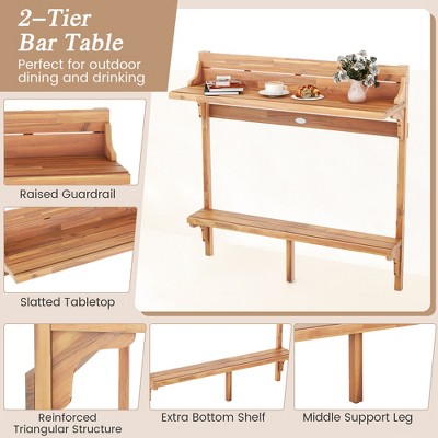 Acacia Wood 3-Piece Balcony Bar Table Set with Footrest