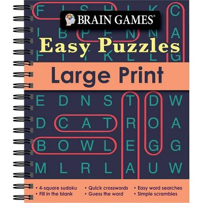 Brain Games - Easy Puzzles - Large Print - by  Publications International Ltd & Brain Games (Spiral Bound)