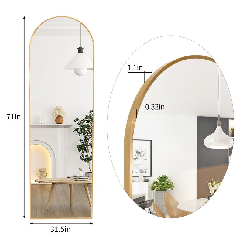 Yeddi Arched Aluminum Framed Floor Mirror,71 Inch Arch Mirror,31.5"x 71" Extra Large Full Length Mirror,Floor Body Mirror with Stand-The Pop Home, 3 of 8