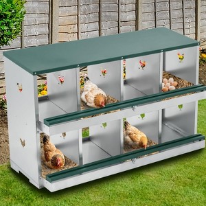 Chicken Nesting Box, 1/2/3-Tier Metal Egg Laying Box with Large Vented Compartments, Heavy-Duty Hen Egg Collector, Orange/Green - 1 of 4