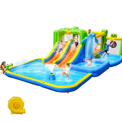 BlueAcorn 9-in-1 Inflatable Water Park and Bounce House, L164" × W238" × H67"