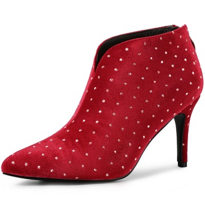 Allegra K Women's V-Shaped Cutout Pointed Toe Stiletto Heel Ankle Boots