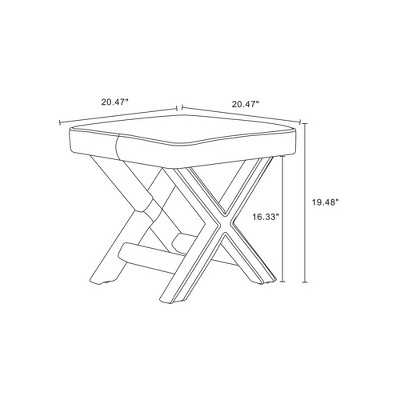 Green Velvet Upholstered Ottoman with X-Crossed Legs