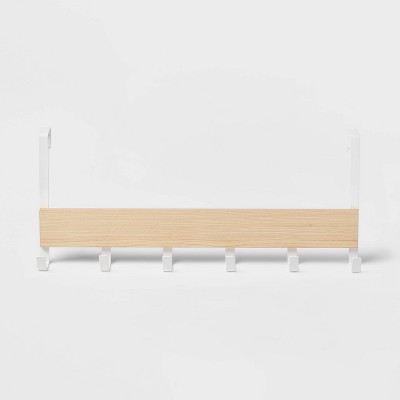 Mixed Material Over The Door 4 Hooks Rail Light Wood On Matte White -  Brightroom™ : Target