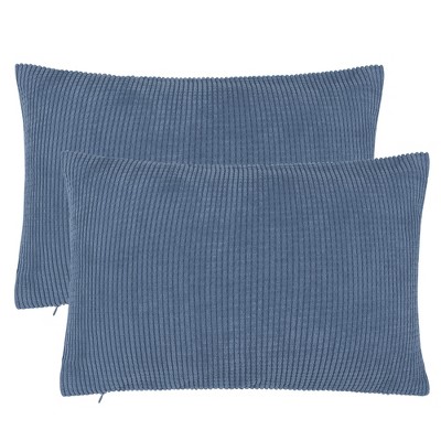 Soft Corduroy Striped Velvet Rectangle Decorative Throw Pillow Cusion For  Couch, 12 x 20, Navy Blue, 2 Pack