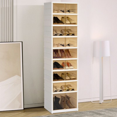 GARPROVM 9-Tier 18 Pairs Foldable Shoe Rack Organizer Storage Containers with Lids