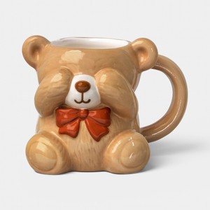 7.5 fl oz Stoneware Mini Figural Mug Bear with Covering Eyes ...