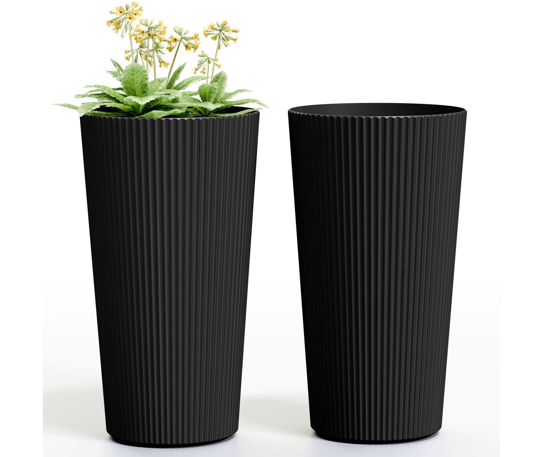 INFURNIC Planters, Outdoor Flower Pot, Tall Planters with Drainage Hole, for gardens, patios, or indoor spaces, 2PCS, Black, 13"*13"*23.6"