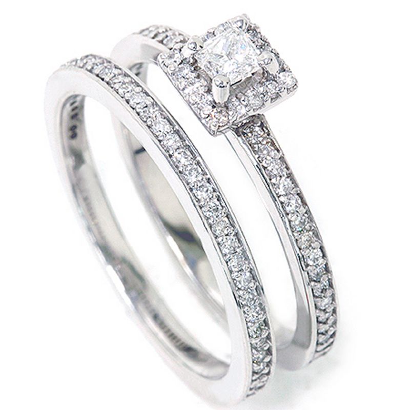 Pompeii3 5/8Ct Princess Cut Diamond Engagement Matching Wedding Halo Ring Set White Gold, 4 of 6