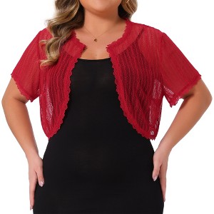 Agnes Orinda Women's Plus Size Sheer Lace Elegant Eyelet Crop Banquet Shrugs - 1 of 4