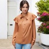 Anna-Kaci Women's Button Down Blouse with Ruffle Details and Bow Tie Neck - 3 of 4