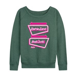 Women's - Barbie - Barbieland Real World This Way Signs Lightweight French Terry Wide Neck Long Sleeve Shirt - 1 of 4