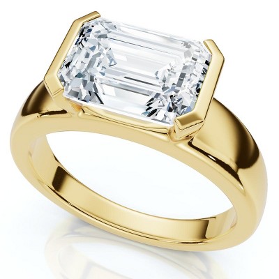 Pompeii3 Certified 2 2/3ct East West Emerald Cut Engagement Ring Gold or Pt Lab Created